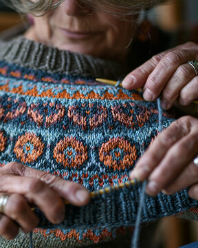 Artisanal Knitting Craftsmanship: Close-Up of Colorful Wool Sweater Design