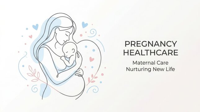 Mother holding newborn baby illustration for pregnancy healthcare.