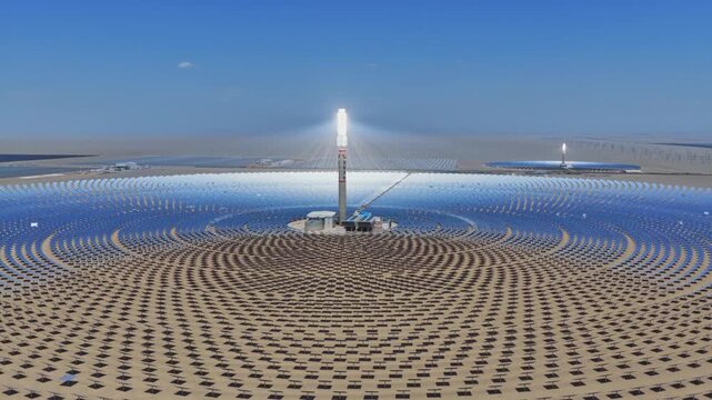 Molten salt tower solar thermal power plant, new energy, super mirror power plant, prism tower