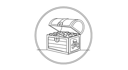 Pirate Treasure Chest with Gold Coins and Skull Symbol - Outline Icon © Free Account