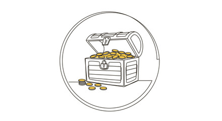 Open Treasure Chest Filled With Golden Coins, Hand-Drawn Illustration © Free Account