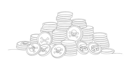 Pirate Treasure Coins Stacked Pile Illustration © Free Account