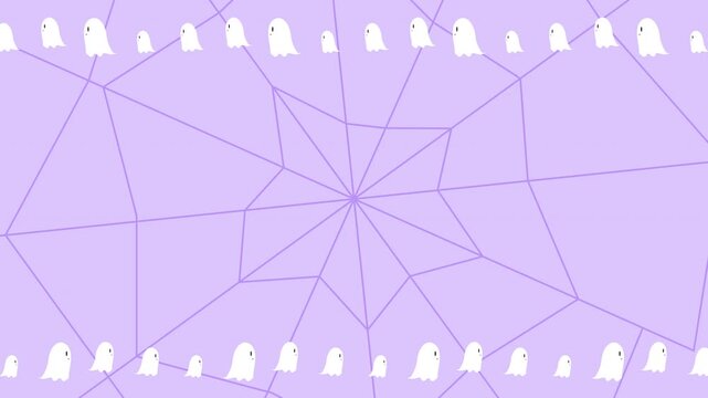 Cute Halloween Ghosts on Purple Spider Web Background Loop