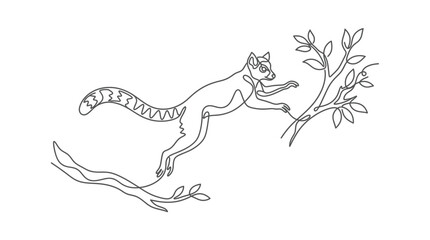 Continuous line drawing of a lemur jumping between tree branches. © gita
