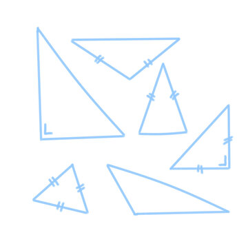 types of triangles, two-dimentional figure in math type. 
