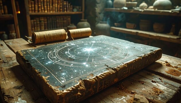Ancient astronomy book with star chart.