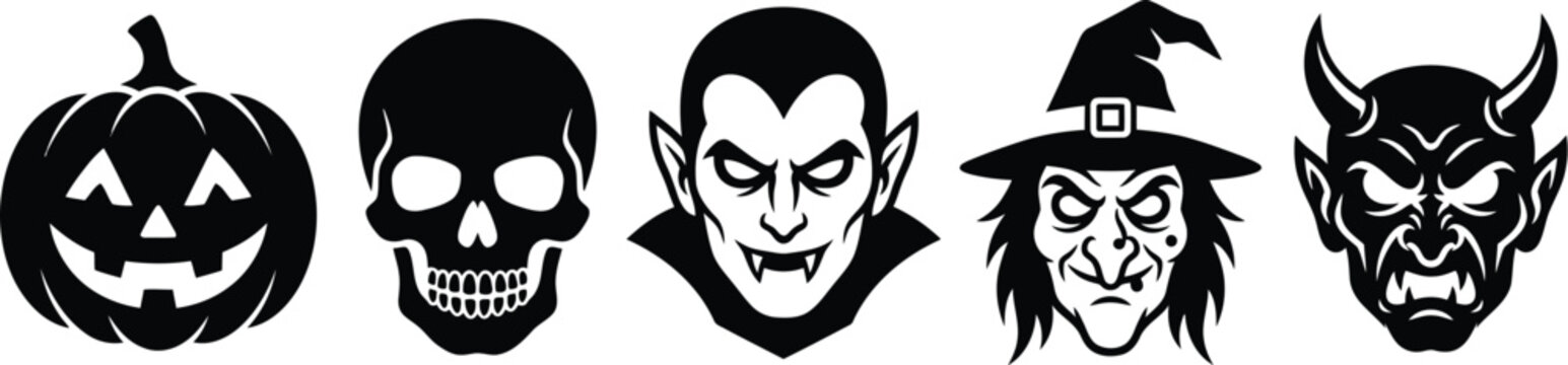 Halloween character silhouettes against a white background