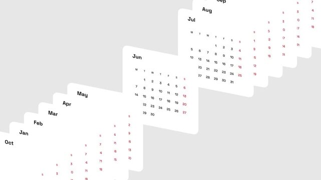 Calendar Animation with 12 Months Days and Dates Motion Graphic