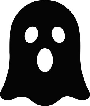 Black ghost icon for halloween design isolated on transparent background