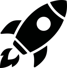 Black silhouette icon of a simple space rocket launching isolated on transparent background © MdAbulBasar