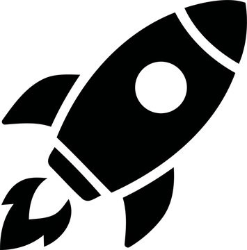 Black silhouette icon of a simple space rocket launching isolated on transparent background
