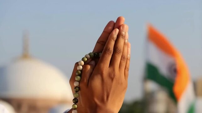 India celebrates eid milad un nabi with devotion showcasing unity and faith with prayer beads and mosque against the national flag