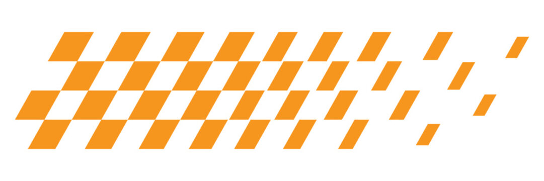Orange checkered racing flag pattern fading to individual squares on a transparent background