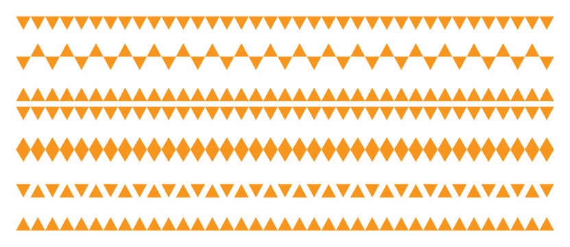 Orange geometric triangle and diamond pattern borders set on a transparent background