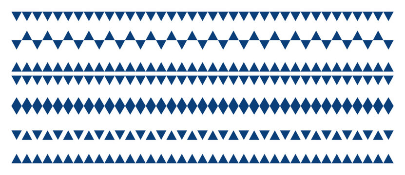 Blue geometric triangle and diamond pattern borders set on a transparent background
