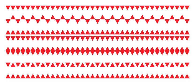 Red geometric triangle and diamond pattern borders set on a transparent background