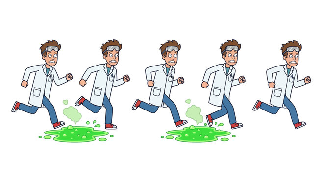 Cartoon scientist running animation sequence