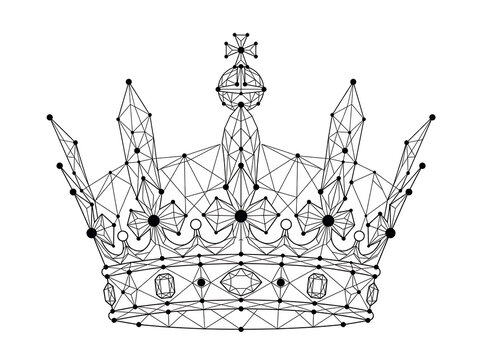 Abstract polygonal crown digital node network design with polygonal abstract geometric structure background connected illustration authority minimalist