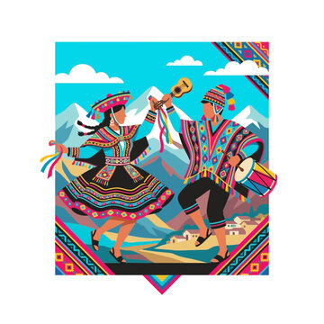 Couple Dancing with Musical Instruments in Traditional Attire