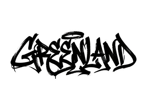 Greenland graffiti lettering with a halo effect on white background greenland graffiti lettering typography isolated background creative expression