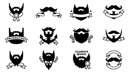 Beard and Mustache Icons Set: World Beard Day, Celebrate Beards, Vintage Style © Gereh