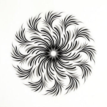 Abstract radial swirl pattern black ink mandala with abstract circular ornament geometry symmetrical decoration detailed illustration backdrop creative