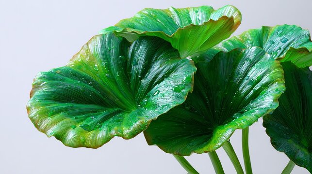 Glossy green round leaves isolated on white background with copy space.