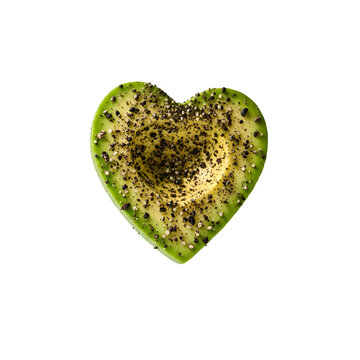 Heart Shaped Avocado Slice with Salt and Black Pepper Seasoning Isolated on Transparent Background