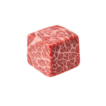Premium Raw Japanese Wagyu Beef Cube with Intense Marbling Isolated on Transparent Background