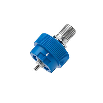Blue industrial rotary switch potentiometer for electronic control systems Isolated on Transparent