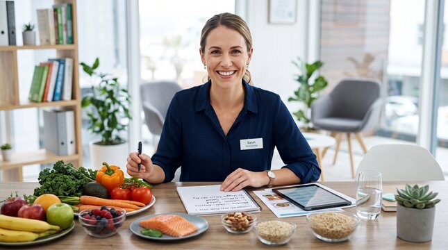 Nutritionist organizing fresh food in modern kitchen environment concept of healthy eating nutrition planning wellness and balanced lifestyle