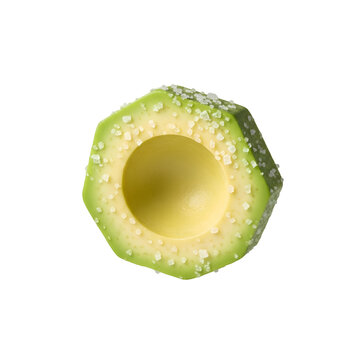 Geometric Octagon Sliced Avocado with Sea Salt Crystals Isolated on Transparent Background Food Art Concept
