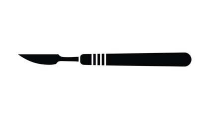 Fototapeta premium Surgical scalpel medical instrument black silhouette icon representing surgery, incision, and medical care.