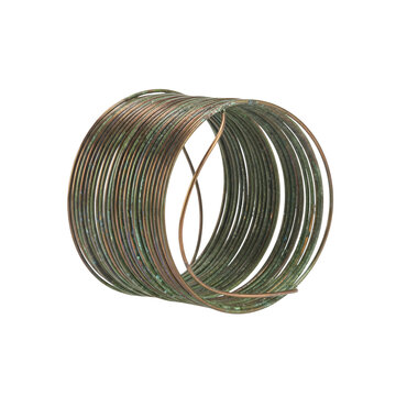Antique Bronze Spiral Bracelet with Green Patina Isolated on Transparent Background Archaeological Find