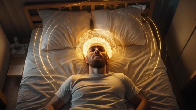 Sleeping man brain activity during deep REM cycle at night