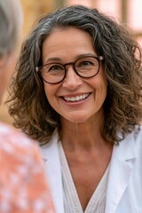 Fototapeta premium Friendly Female Doctor Engaging with Patient in a Welcoming Clinical Setting