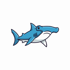 Fototapeta premium Cute cartoon hammerhead shark illustration isolated on a white background.