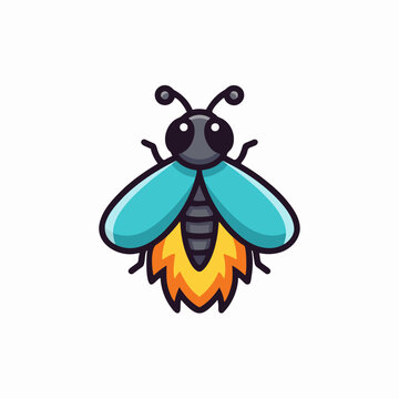 Cute vector illustration of a cartoon firefly with a glowing tail isolated on white background