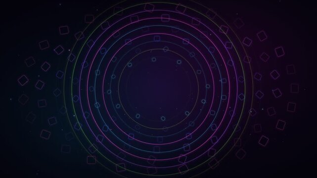 Vortex Portal Of Concentric Neon Rings With Drifting Particles