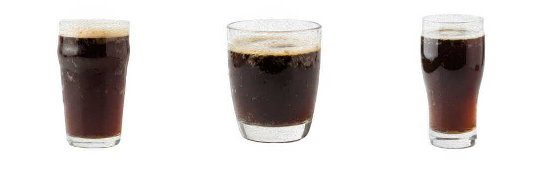 Glasses of Dark Stout Beer Isolated Set, Frothy Dark Ale and Porter Pints PNG Elements, Alcoholic Beverage Collection for Pub, Bar and Brewery Design Clipart, Refreshing Cold Drink