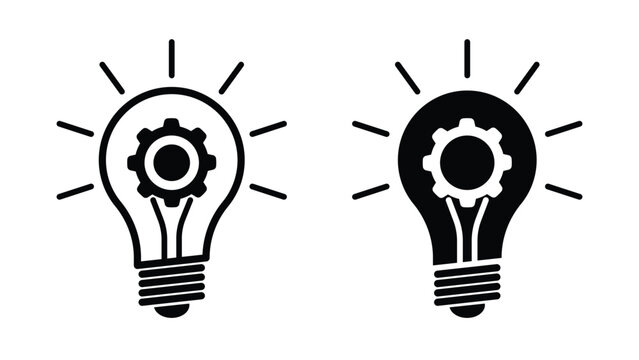 Light bulb and gear engineering concept icon set with innovation creative mechanical engineering