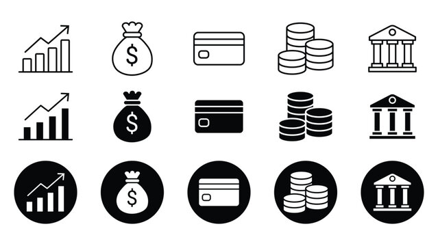 Finance and banking business icon set with business investment transaction currency management