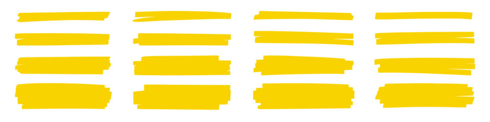 Marker highlight text line set. Hand drawn marker highlight text line yellow stroke brush pen underline. Paper banner frame watercolor sharpie memo background. Vector illustration © Polina Tomtosova