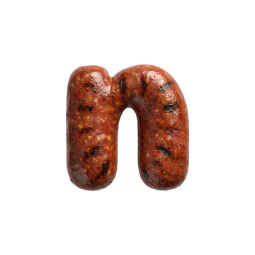 Merguez sausage letter N - Lower-case Barbecue font isolated on white background. Perfect alphabet for creative illustrations related to Barbecue, Grilled meat, oriental cuisine...