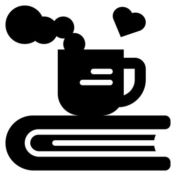 coffee cup book reading love solid glyph icon