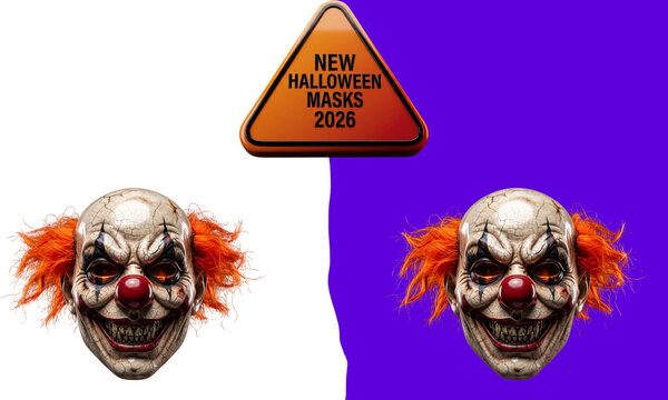 Creepy evil clown mask isolated on transparent background