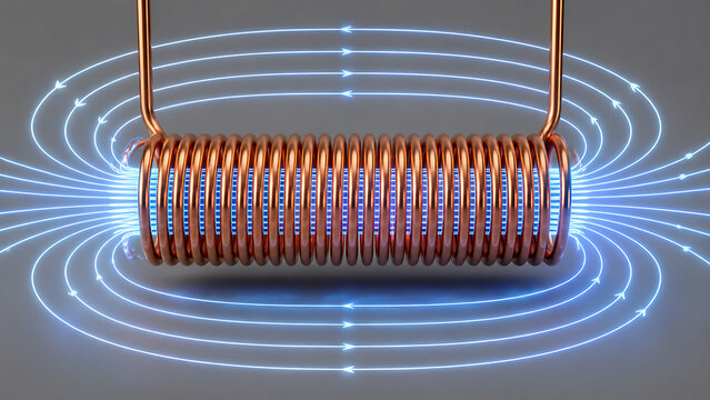 Copper Solenoid Coil With Magnetic Field Lines | Electromagnet Physics Experiment | Electrical Induction and Magnetism Concept