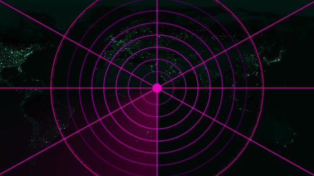Abstract radar screen digital interface. Futuristic radar screen interface with cyan digital grid and scanning beam. Radar screen showing scan results, multiple targets detected 4K video animation.