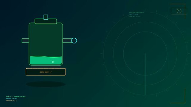a biofuel refinery monitor interface displays liquid levels and digital radar data in three sequential panels showing process flow monitoring within a dark green environment