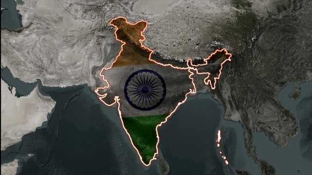 India Map Animation, Indian Tricolor Map Reveal, India Country Outline Highlight, Geographic Map Background